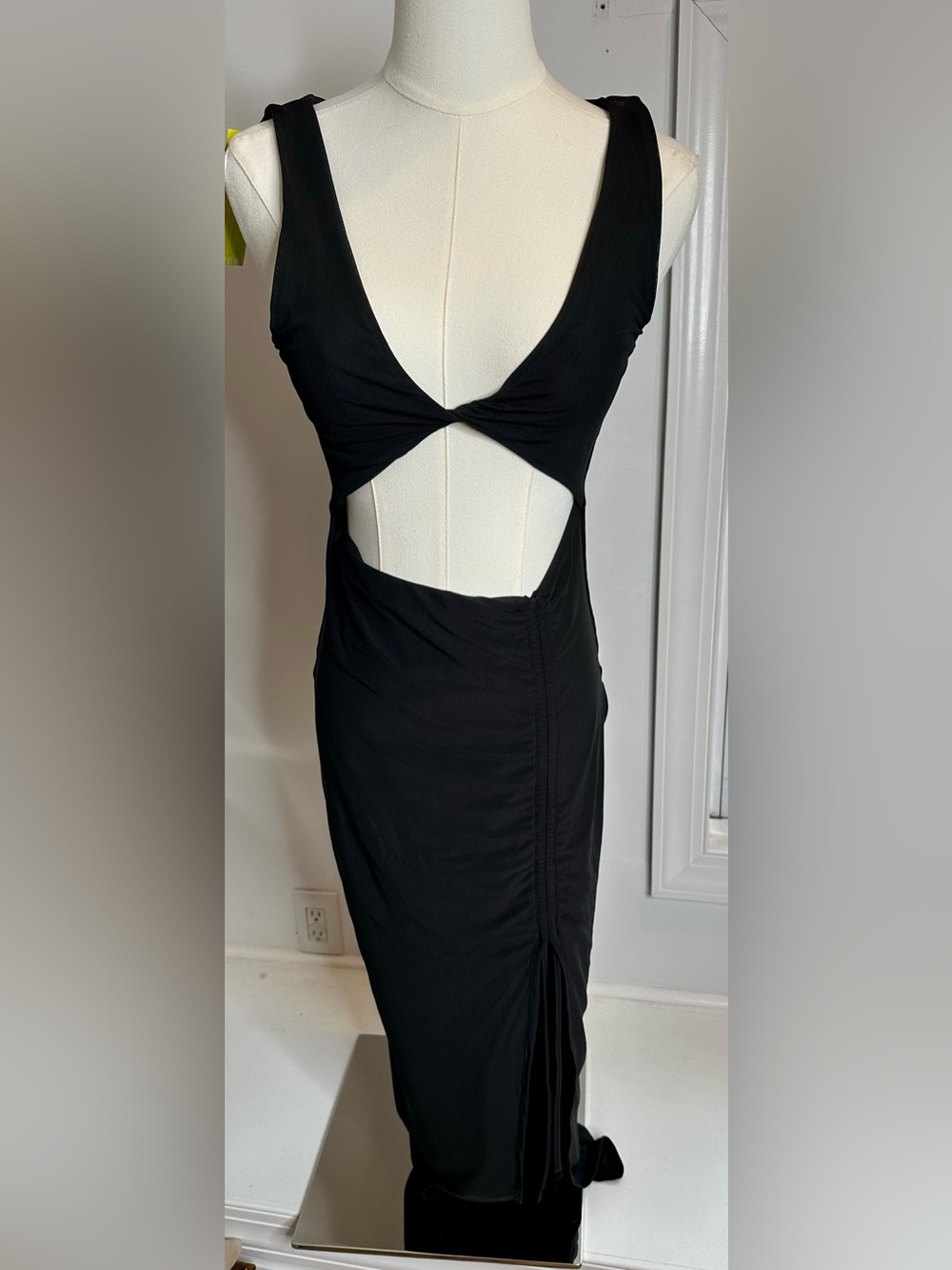 ONEONE Black Ruched Cutout Maxi Swim Cover Up Dress Size L NWT